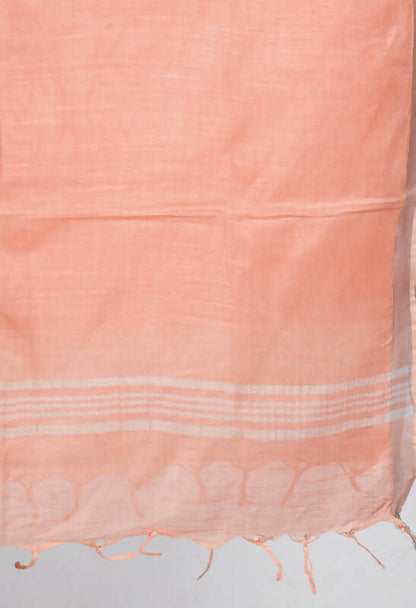 Mominos Fashion Moeza Women's Linen Cotton Silver Border Peach Dupatta