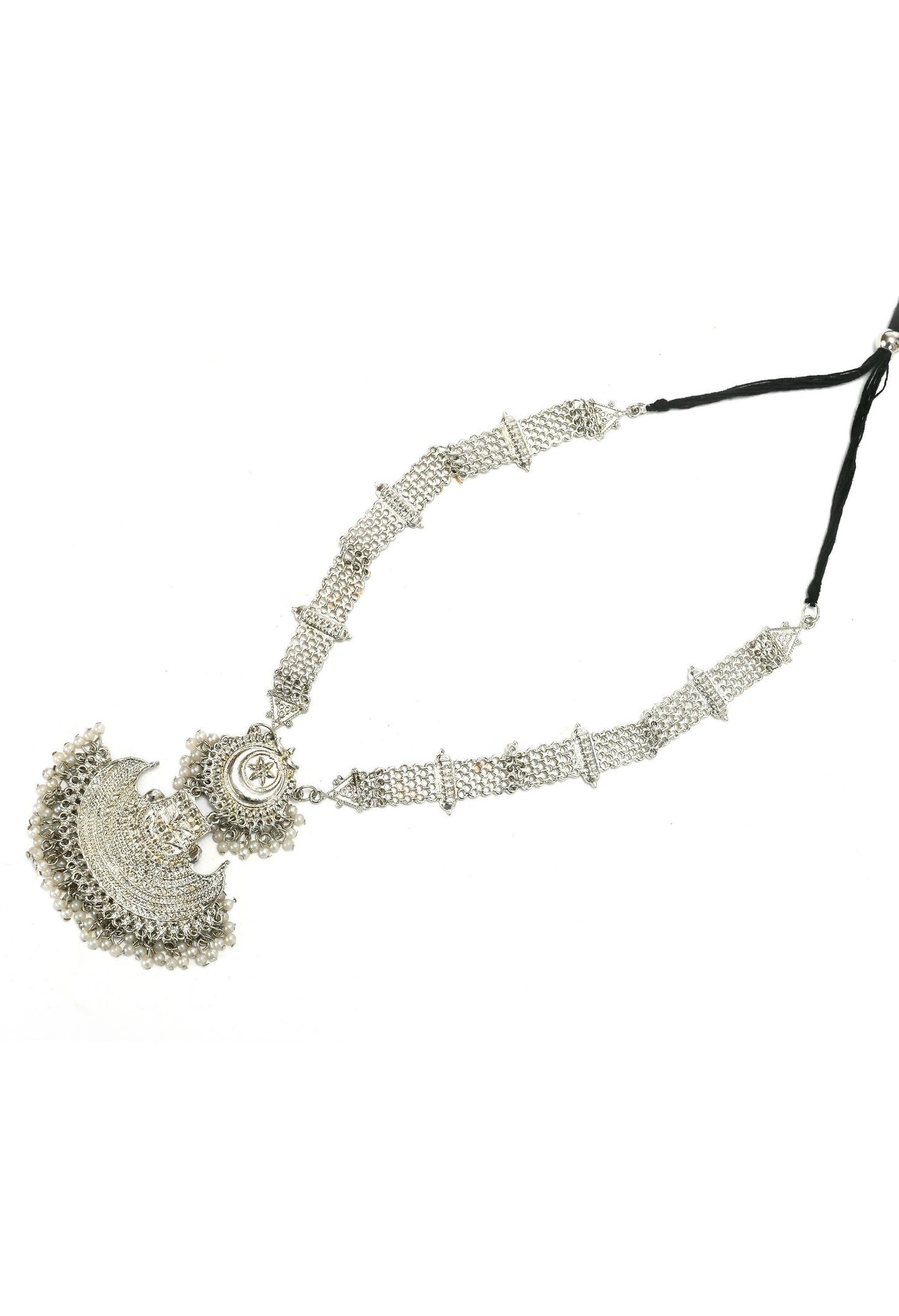 Mominos Fashion Johar Kamal Silver-Plated Brass Finish Rani Haar Statement Necklace For Women
