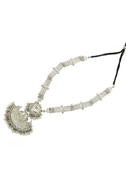 Mominos Fashion Johar Kamal Silver-Plated Brass Finish Rani Haar Statement Necklace For Women