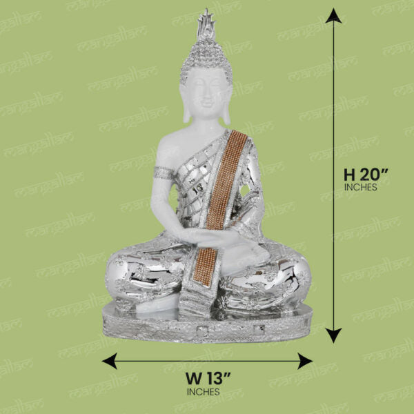 Svastika Silver & White  Meditating Buddha Statue
