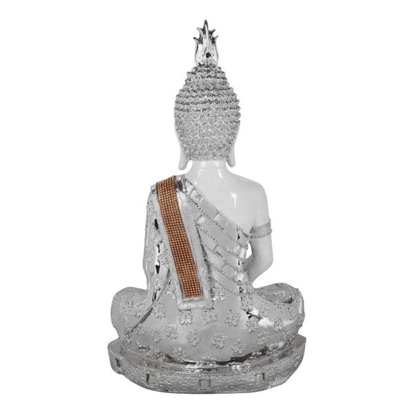 Svastika Silver & White  Meditating Buddha Statue