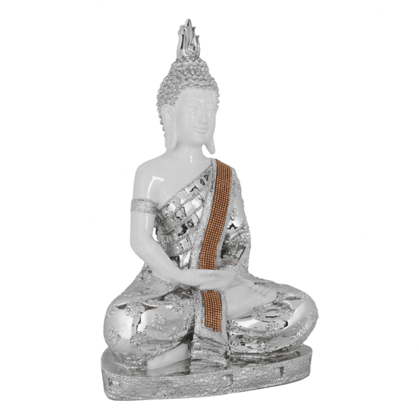 Svastika Silver & White  Meditating Buddha Statue