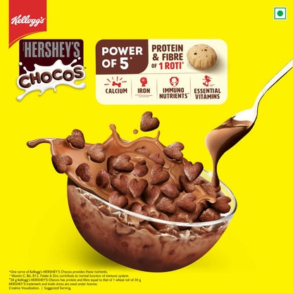 Kellogg’s HERSHEY’S Chocos with Power of 5+, Chocolatey Breakfast Cereal for Kids