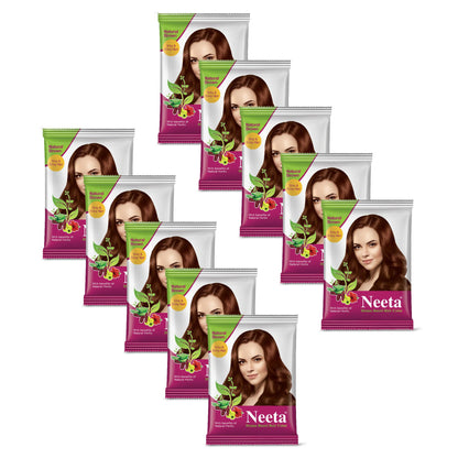 Neeta Hair Color Powder Natural Henna Based Hair Color (Pack of 10) Natural Brown