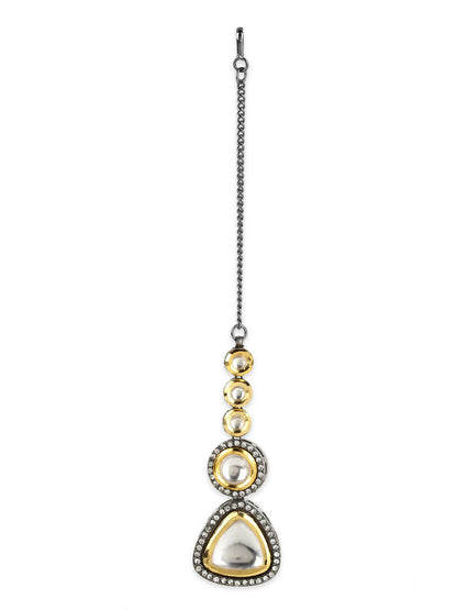 Gold-Polished Gold-Toned Kundan Maang Tikka - Ruby Raang