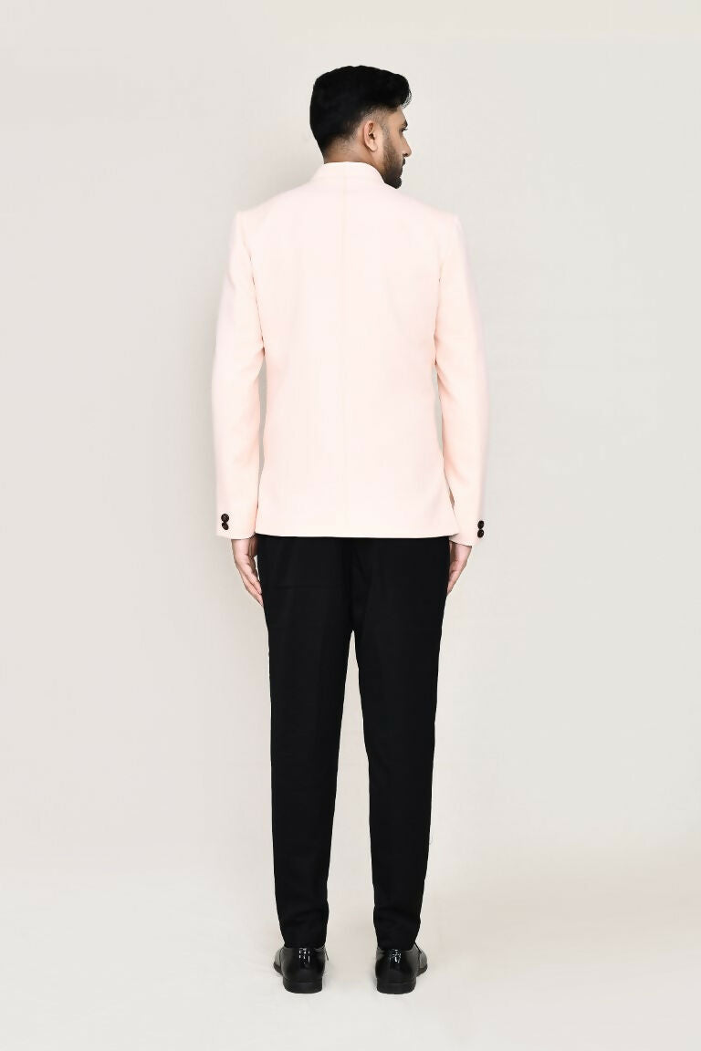 Joban Fashion Peach Colored Imported Polyester Fabric Open Prince Coat, Jacket With Pant