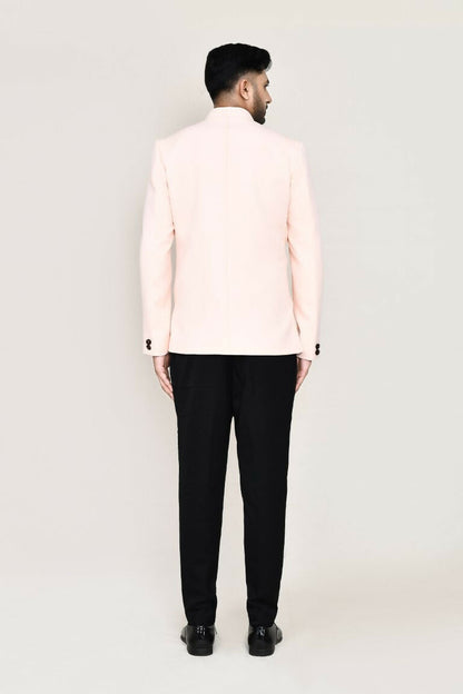 Joban Fashion Peach Colored Imported Polyester Fabric Open Prince Coat, Jacket With Pant