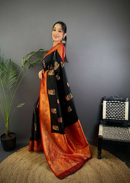 Joban Fashion Maroon Peacock Banarasi Silk Sarees