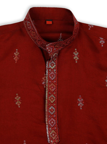Joban Fashion Kids Island Traditional Ethnic Wear with Silk Sequence Embroidery Full Sleeves Kurta and Pyjama Set - Maroon