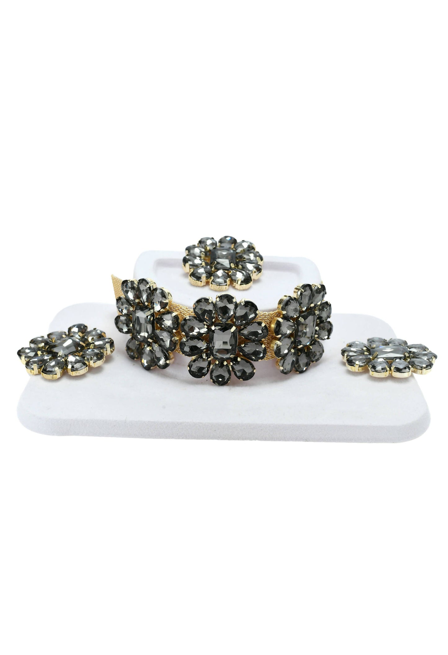 Mominos Fashion Joharkamal Gold-Polished Brass Finish Stone Choker For Women & Girls (Grey)
