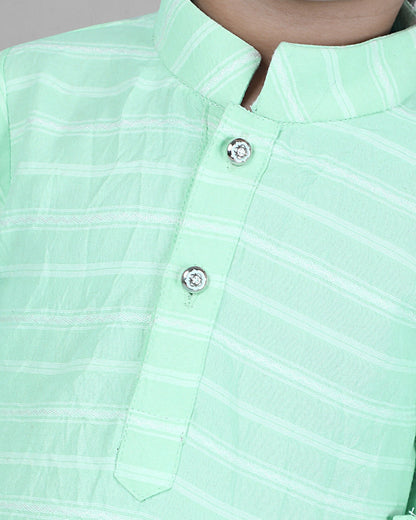 Joban Fashion Kids Island Cotton Full Sleeves Striped Kurta and Pyjama- Sea Green