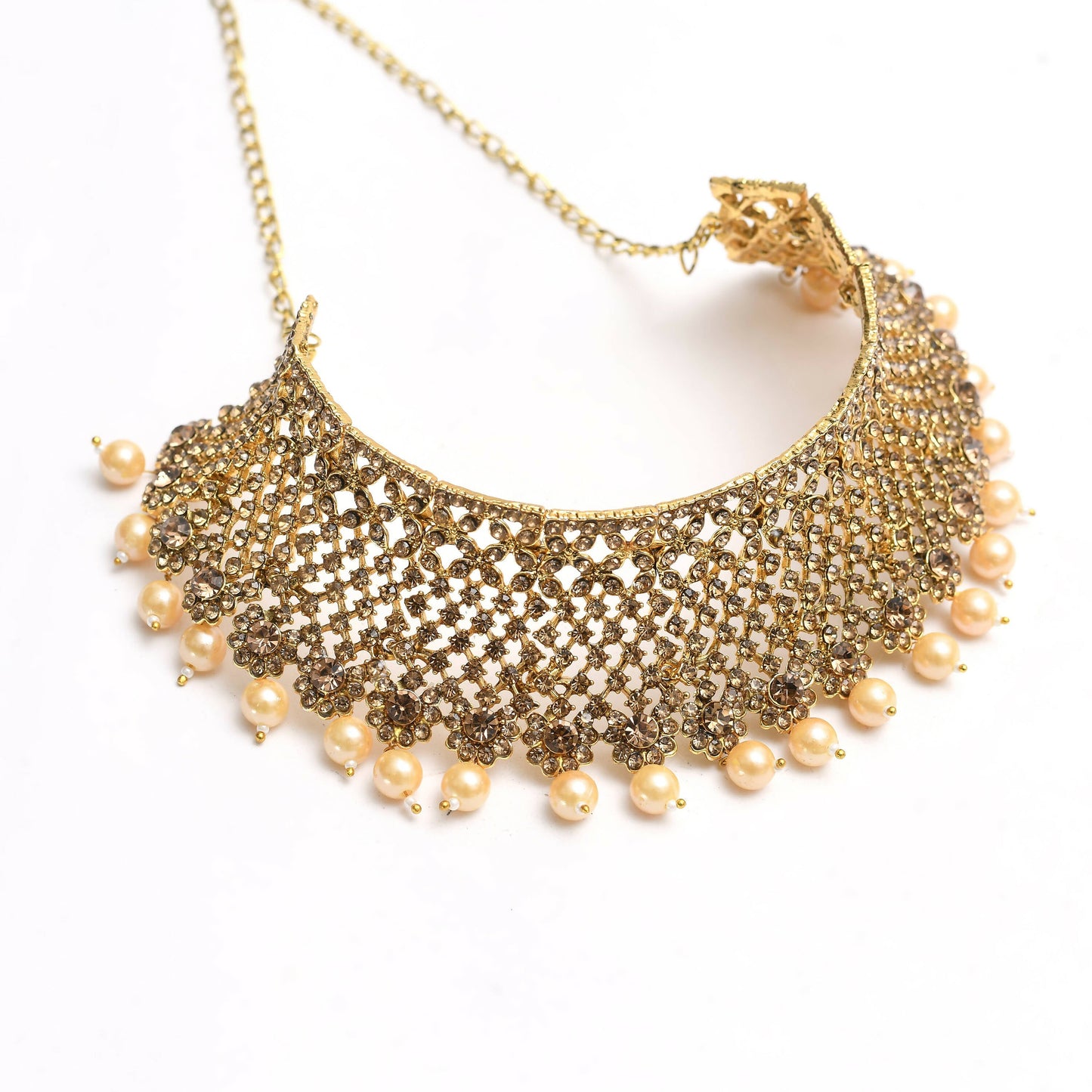 Mominos Fashion Johar Kamal Traditional Rajwadi Design Heavy Golden Color Necklace Set
