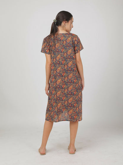 Breathables Women Cotton Printed Loungewear Nightie Blue I Night Wear | Nighty | Jaipuri Print