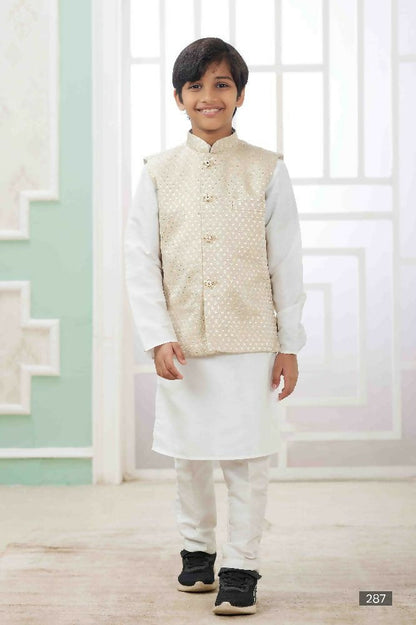 Raivat Ethnic Art Silk Embroidery Work 3 Pics Jacket Set In Off White Colour