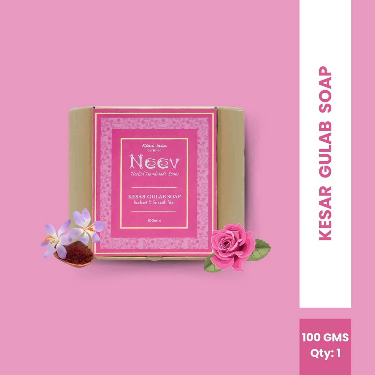 Neev Herbal Handmade Soap Kesar Gulab Soap For a Radiant and Smooth Skin