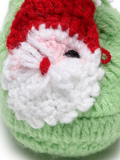 Chutput Kids Woollen Hand Knitted Santa Face Booties - Green