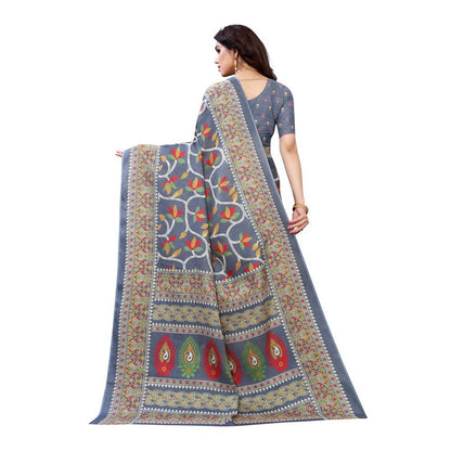 Vamika Printed Jute Silk Grey Saree (Rishika Grey)