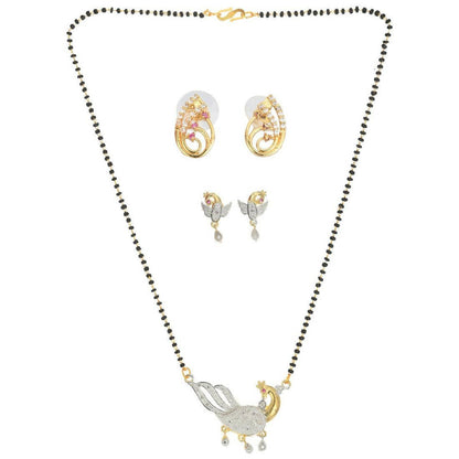 AanyaCentric Gold-Polished Mangalsutra with Pendant, 2 Pair Earrings