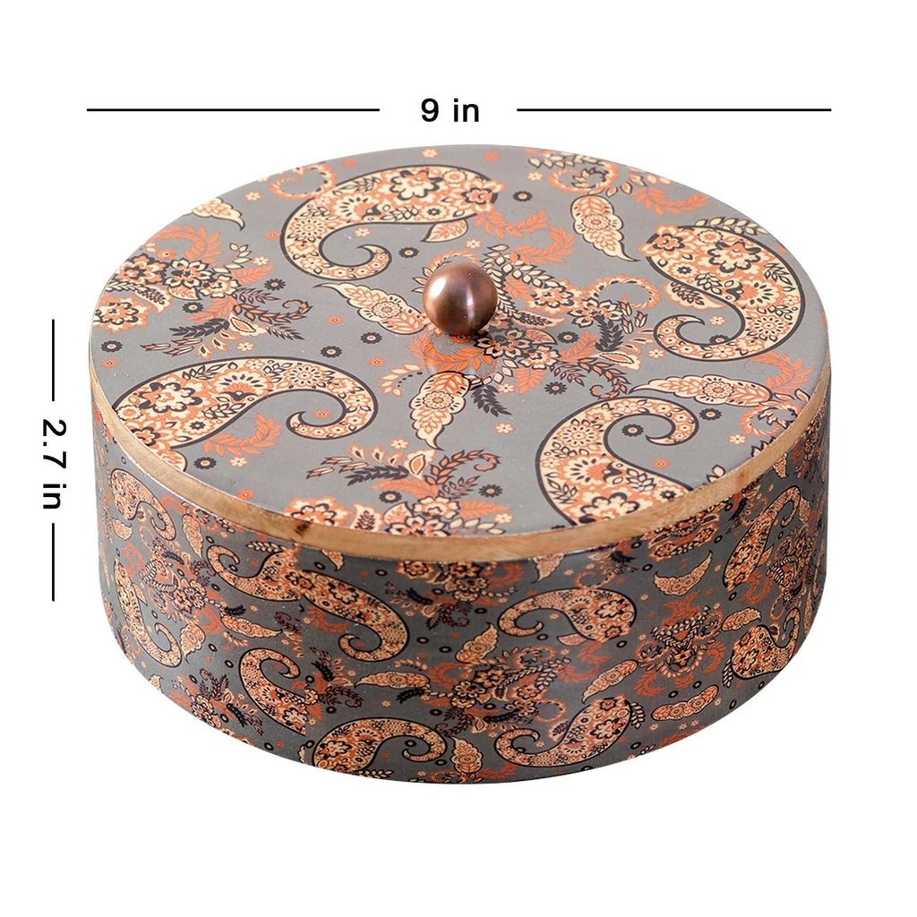 Nestroots Allure Teak Wood Masala Box Grey Enamel with 7 Stainless Steel Jars