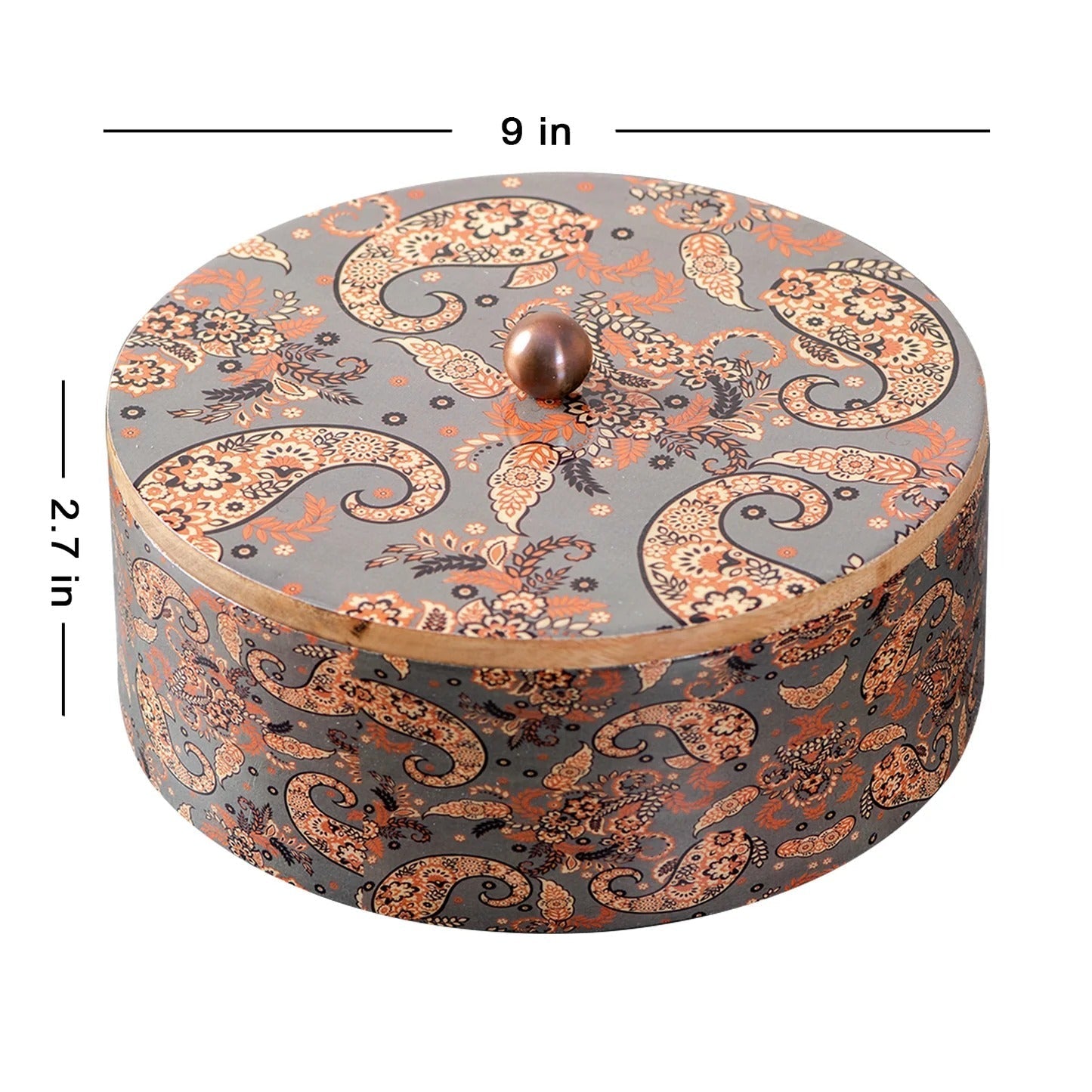 Nestroots Allure Teak Wood Masala Box Grey Enamel with 7 Stainless Steel Jars