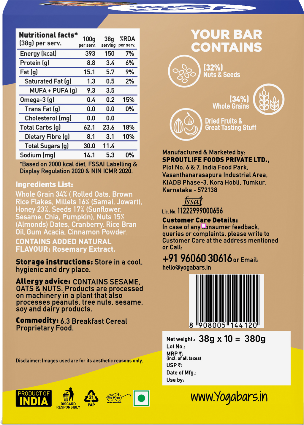 Yogabar Nuts & Seeds Energy Bar - 380  gms