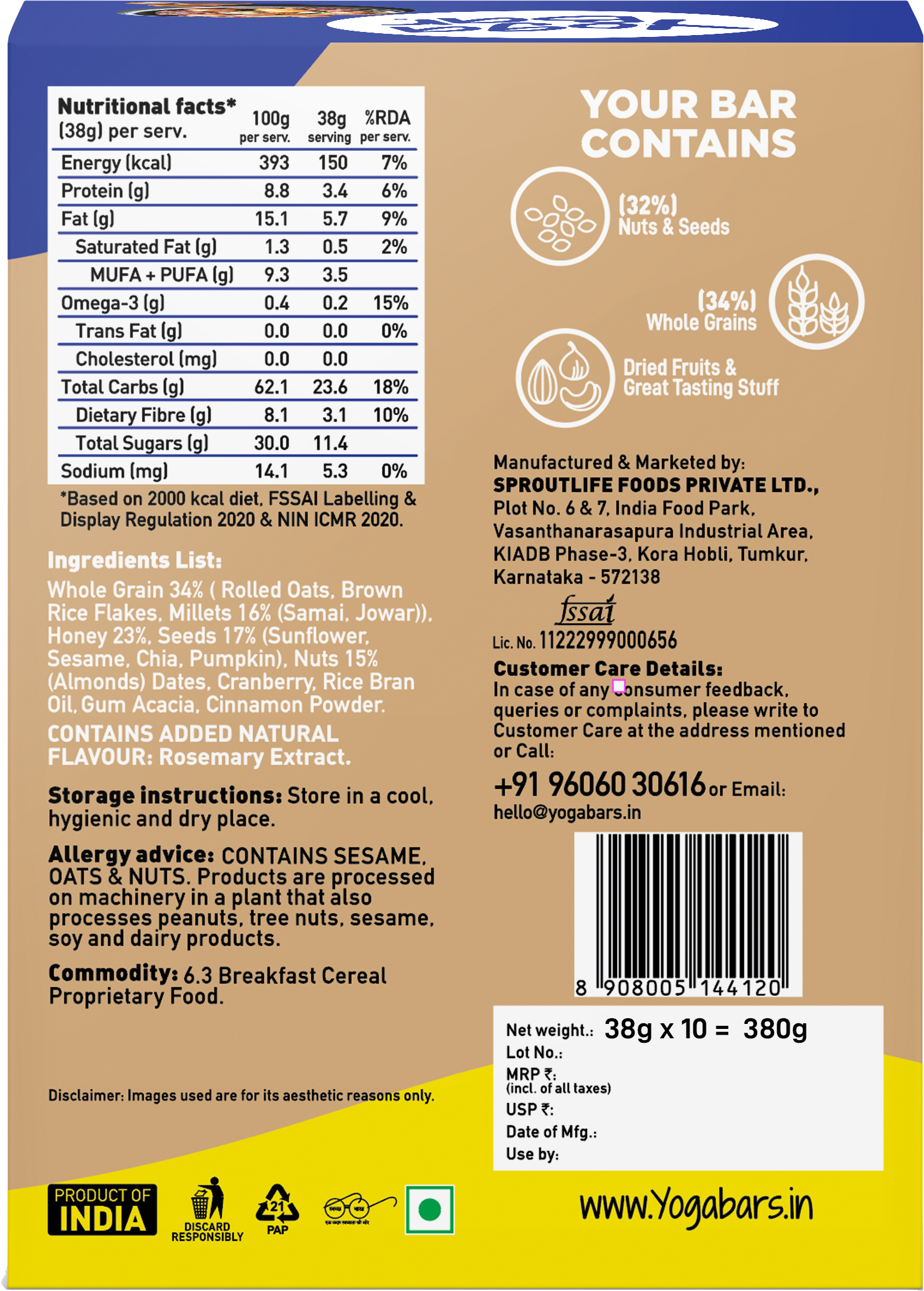 Yogabar Nuts & Seeds Energy Bar - 380  gms
