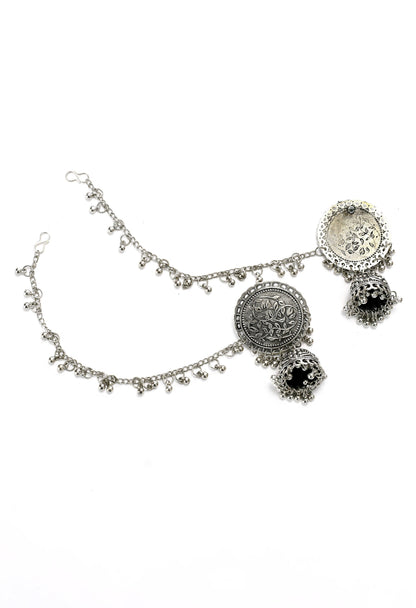 Mominos Fashion Johar Kamal Trendy Oxidized Silver Plated Bahubali Jhumkas