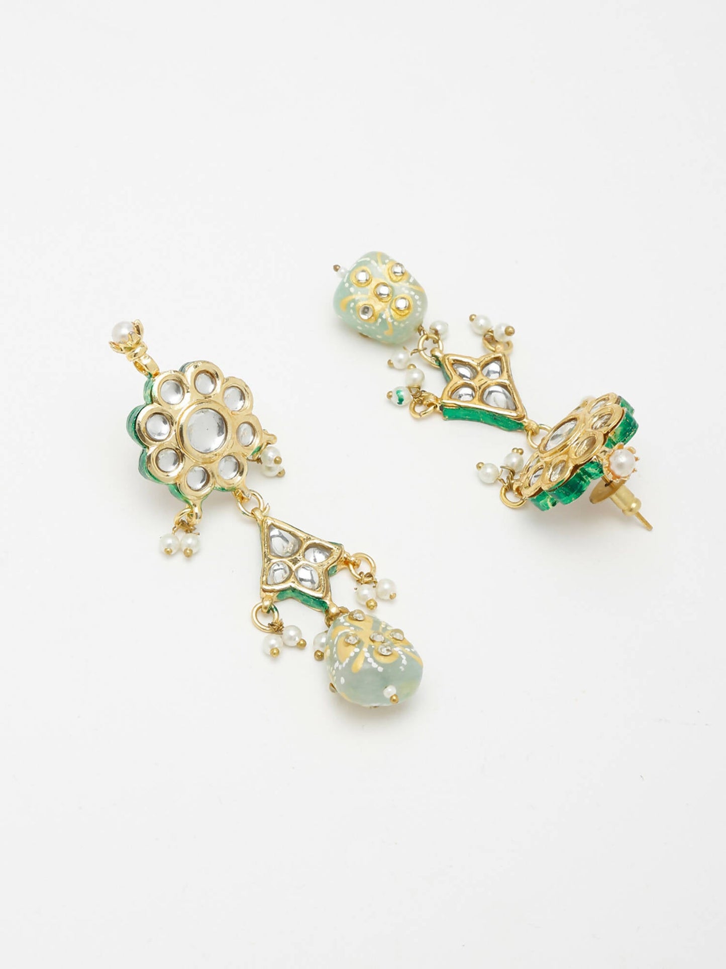 Long Kundan Neckpiece With Studs - Ruby Raang