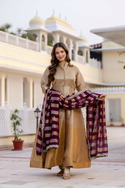 Teeya Creation Multi Color Pure Banarasi Viscose Wedding Wear Long Gown
