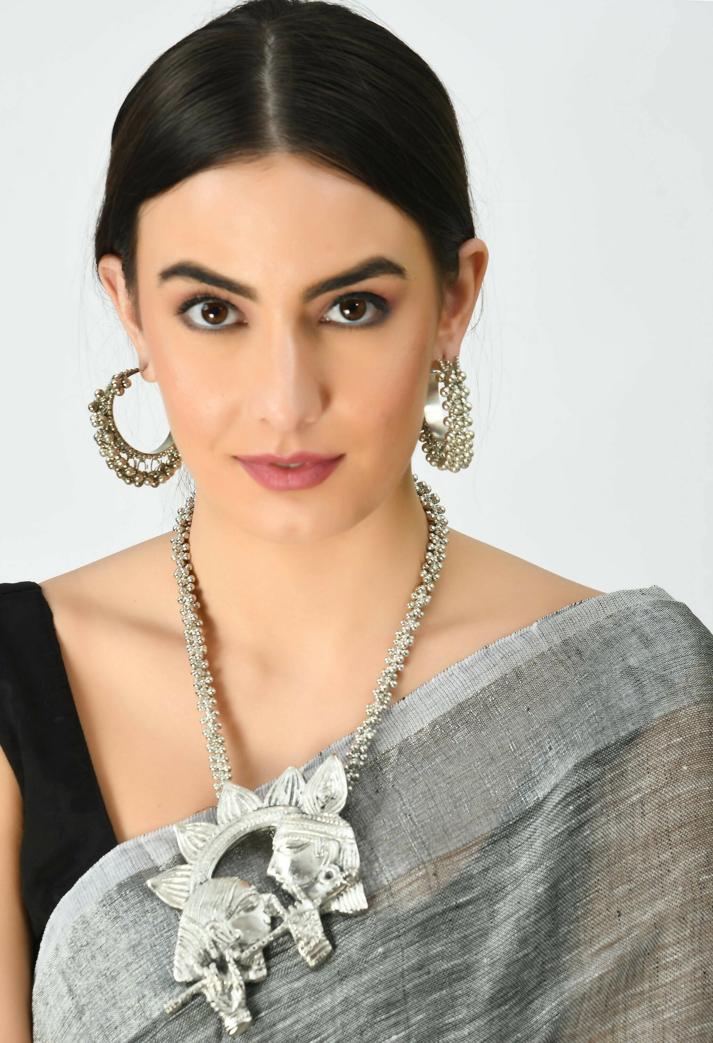 Mominos Fashion Johar Kamal Oxidised Silver-Plated Brass Finish Radha Kishan Long Necklace For Women (Silver)