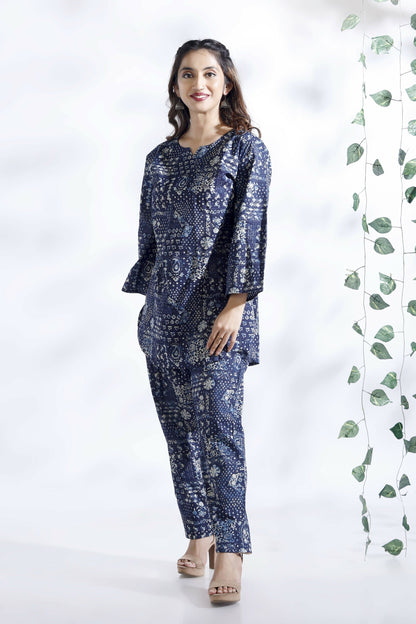 Breathables Abstract Cotton Co-Ord Set – Blue