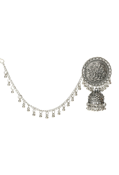Mominos Fashion Johar Kamal Trendy Oxidized Silver Plated Bahubali Jhumkas
