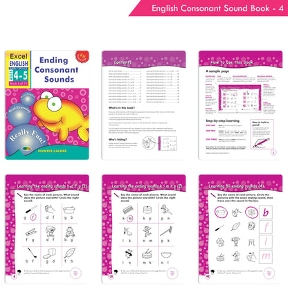 Excel English Early Skills Ages 4 - 5 Years (Set of 3) | Beginning, Ending Consonant & Vowel Sound Books for Junior KG