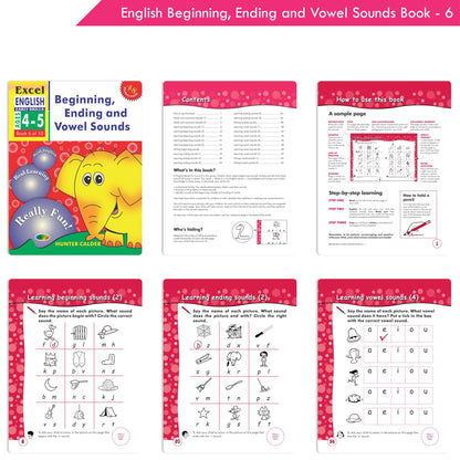 Excel English Early Skills Ages 4 - 5 Years (Set of 3) | Beginning, Ending Consonant & Vowel Sound Books for Junior KG
