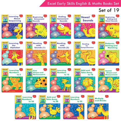 Excel Early Skills English & Maths Books Set of 19| Ages 3-6 Years| Learning Alphabet, Numbers, Patterns etc.