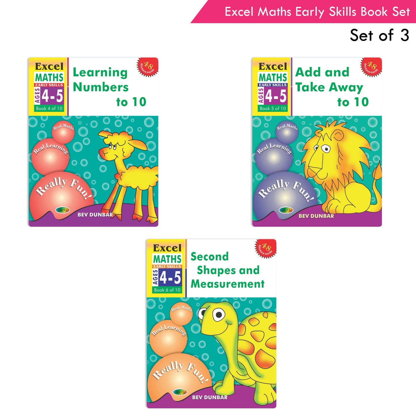 Excel Maths Early Skills Ages 4-5 Year Books for Junior kg| Set of 3| Learn Numbers Add & Take Away, Shapes, Measurement