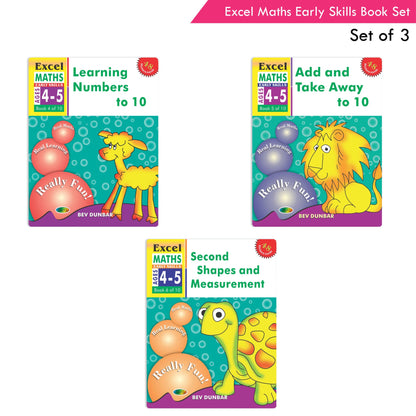 Excel Maths Early Skills Ages 4-5 Year Books for Junior kg| Set of 3| Learn Numbers Add & Take Away, Shapes, Measurement