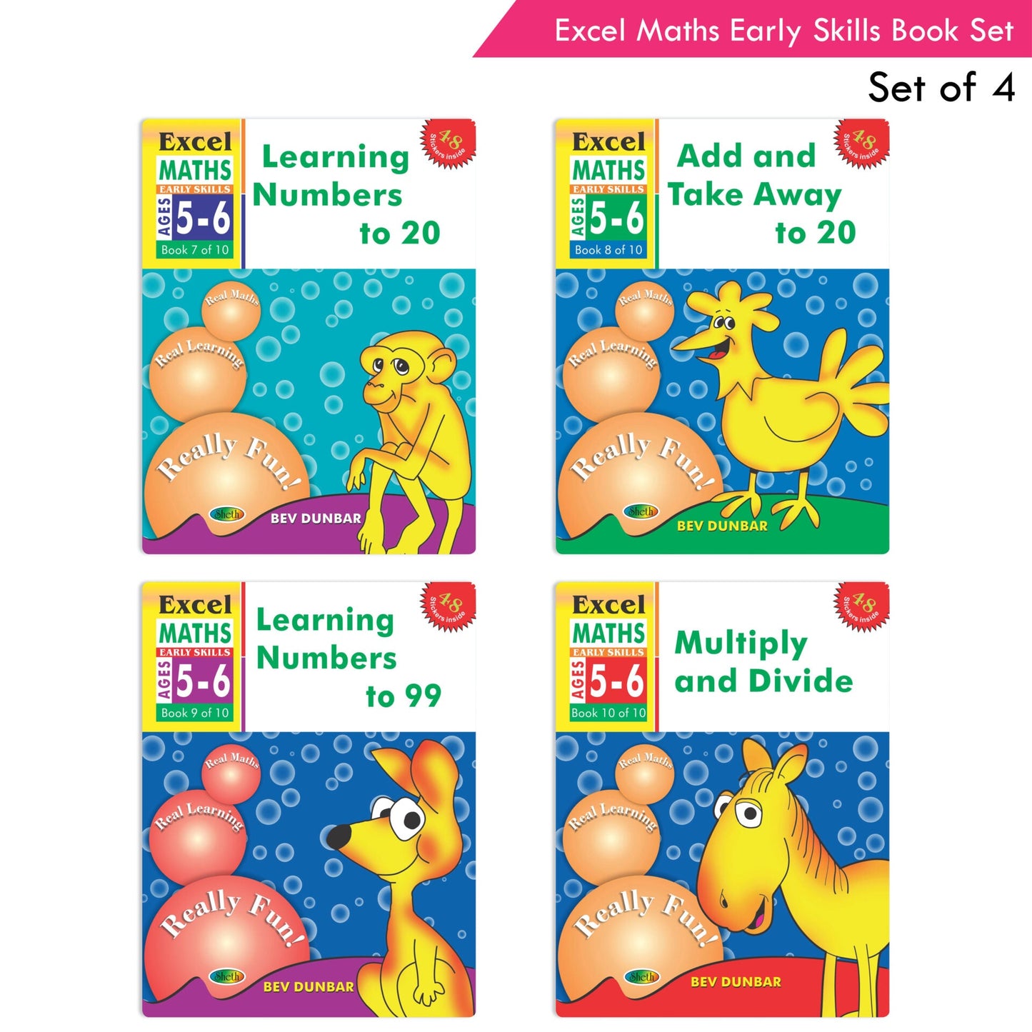 Excel Maths Early Skills Ages 5-6 Year Books for Senior KG| Set of 4| Numbers, Addition, Subtraction, Multiply, Divide