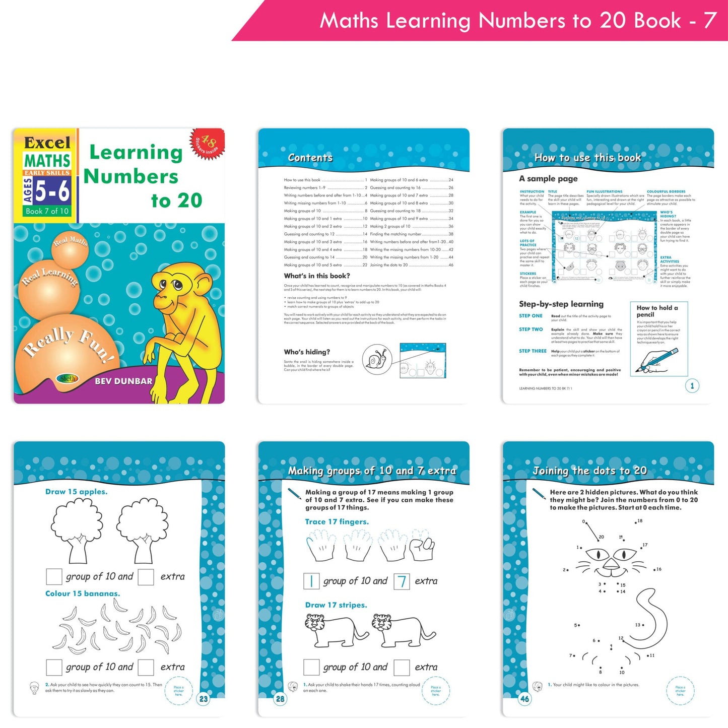 Excel Maths Early Skills Ages 5-6 Year Books for Senior KG| Set of 4| Numbers, Addition, Subtraction, Multiply, Divide