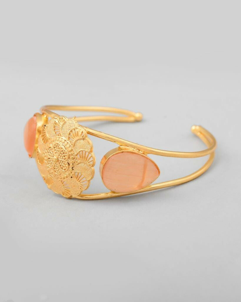 VOJ Gold-Polished Flower Shaped Cuff Bracelet