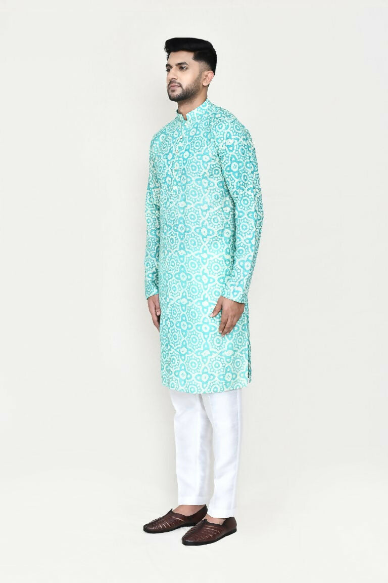 Joban Fashion Blue Colored Rayon Fabric Kurta With Straight Fit Pant