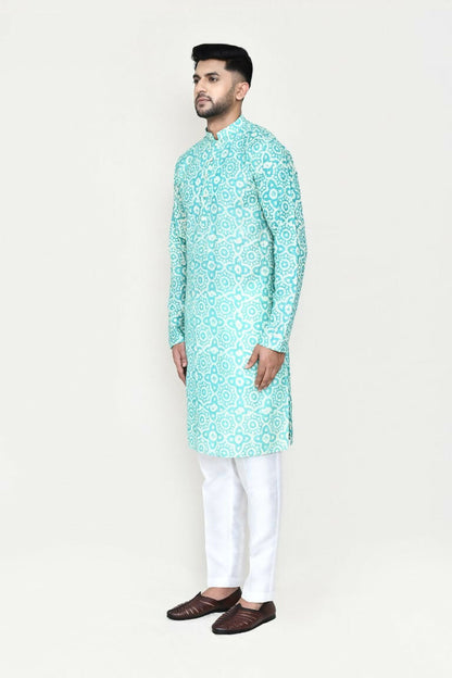 Joban Fashion Blue Colored Rayon Fabric Kurta With Straight Fit Pant