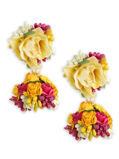 Yellow Pink Beaded Flower Jewellery Set - Ruby Raang
