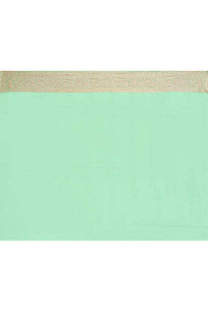 Joban Fashion Emerald Green Crepe Chiffon Pure Handloom Banarasi Silk Saree
