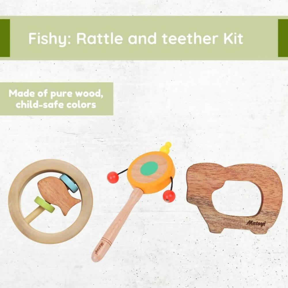 Matoyi Fishy Foo?Baby Rattle & Neem Teether Combo