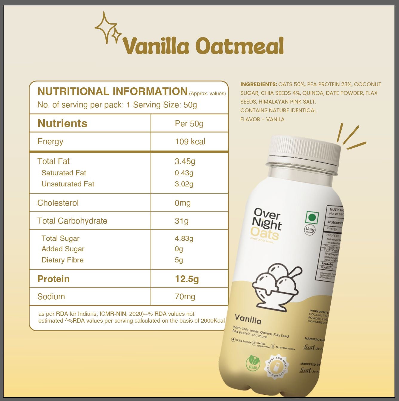 OverNightOats Vegan Vanilla Oatmeal