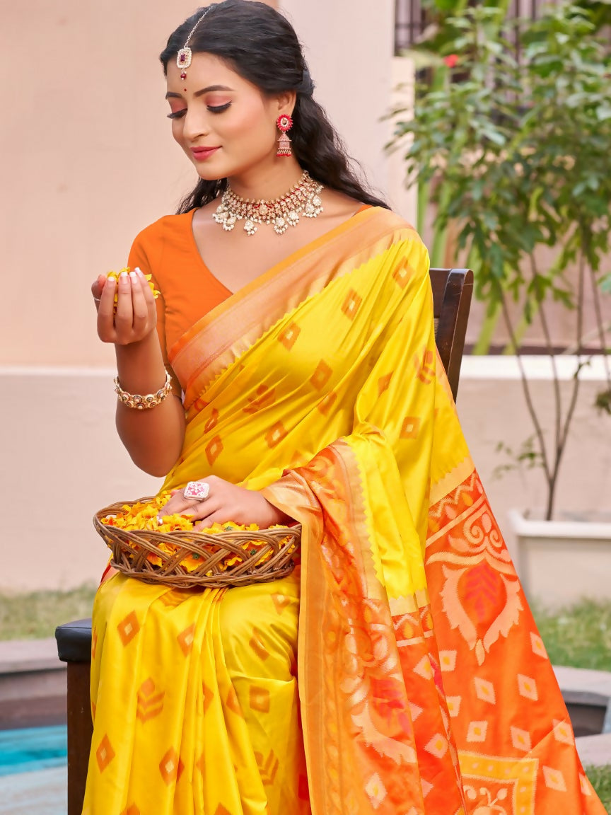 Anaita Yellow Silk Saree With Blouse Piece