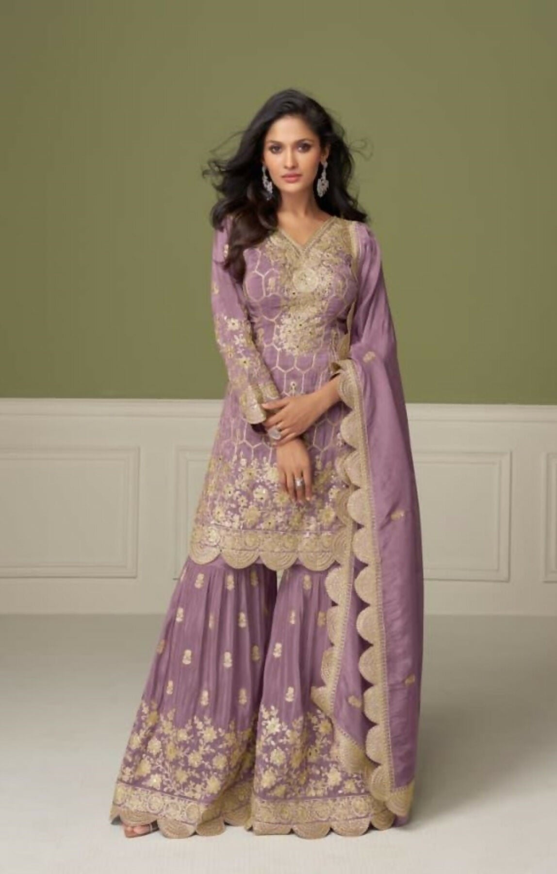 Anaita Purple Real Shimmer Readymade Suit with Embroidery & Real Mirror Work
