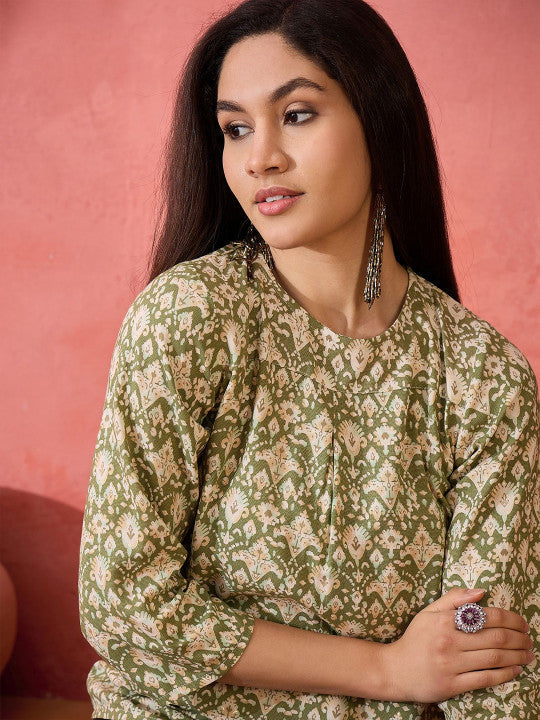 Sangria Printed Round Neck Top