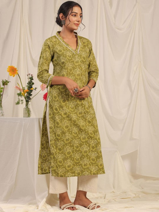 Anayna Women Floral Printed Thread Work Kurta